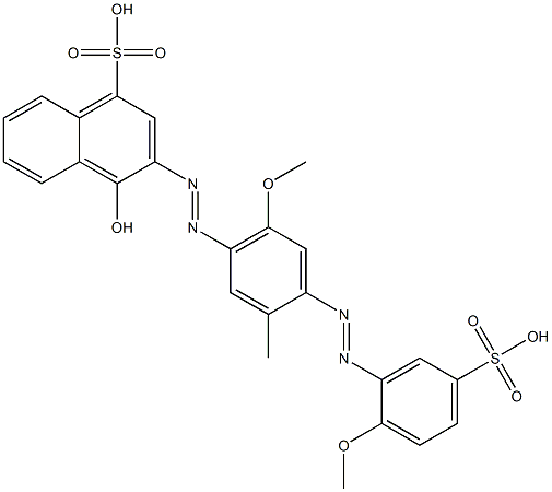 1-Hydroxy-2-[4-(2-methoxy-5-sulfophenylazo)-6-methoxy-3-methylphenylazo]-4-naphthalenesulfonic acid,,结构式