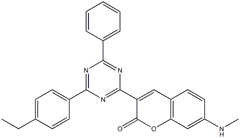 3-[6-フェニル-4-(4-エチルフェニル)-1,3,5-トリアジン-2-イル]-7-(メチルアミノ)クマリン 化学構造式