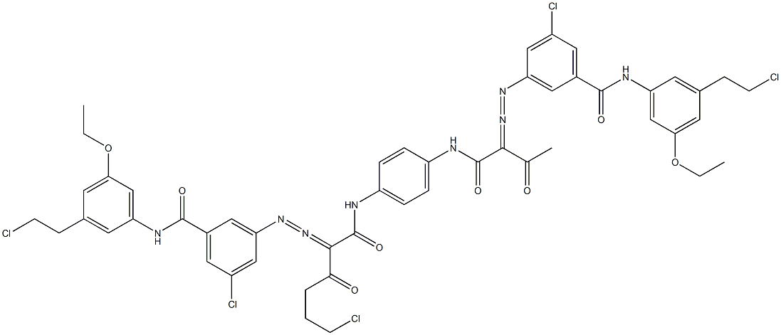 3,3'-[2-(2-Chloroethyl)-1,4-phenylenebis[iminocarbonyl(acetylmethylene)azo]]bis[N-[3-(2-chloroethyl)-5-ethoxyphenyl]-5-chlorobenzamide] Structure