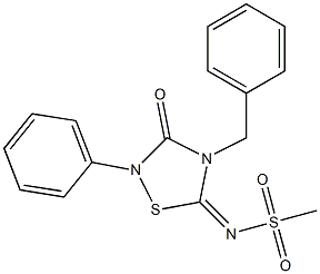 2-Phenyl-4-benzyl-5-methylsulfonylimino-1,2,4-thiadiazolidin-3-one Struktur