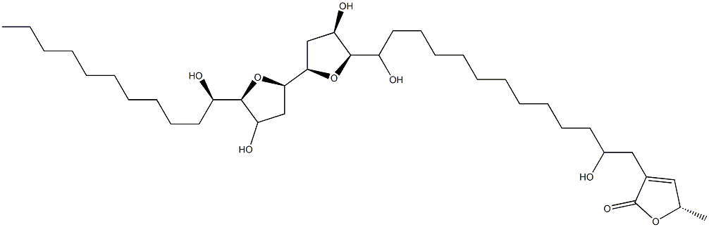 (2R,2'R,5R,5'R)-Octahydro-5-[(1R)-13-[[(S)-2,5-dihydro-5-methyl-2-oxofuran]-3-yl]-1,12-dihydroxytridecyl]-5'-[(R)-1-hydroxyundecyl]-2,2'-bifuran-4-ol Struktur