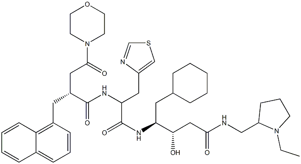 (3S,4S)-3-Hydroxy-5-cyclohexyl-4-[3-(4-thiazolyl)-2-[[(2R)-2-[morpholinocarbonylmethyl]-3-(1-naphthalenyl)propionyl]amino]propionylamino]-N-[(1-ethyl-2-pyrrolidinyl)methyl]valeramide,,结构式
