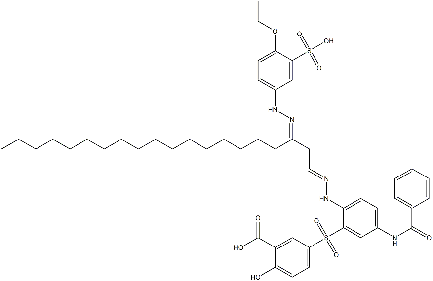 5-[[5-(ベンゾイルアミノ)-2-[2-[3-[2-(4-エトキシ-3-スルホフェニル)ヒドラゾノ]イコサン-1-イリデン]ヒドラジノ]フェニル]スルホニル]-2-ヒドロキシ安息香酸 化学構造式