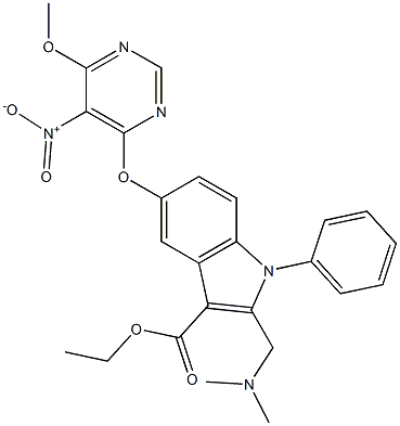 1-Phenyl-2-[(dimethylamino)methyl]-5-[5-nitro-6-methoxypyrimidin-4-yloxy]-1H-indole-3-carboxylic acid ethyl ester,,结构式