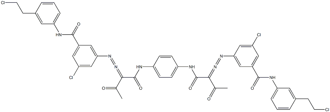 3,3'-[1,4-フェニレンビス[イミノカルボニル(アセチルメチレン)アゾ]]ビス[N-[3-(2-クロロエチル)フェニル]-5-クロロベンズアミド] 化学構造式