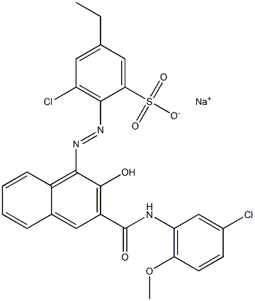 3-Chloro-5-ethyl-2-[[3-[[(3-chloro-6-methoxyphenyl)amino]carbonyl]-2-hydroxy-1-naphtyl]azo]benzenesulfonic acid sodium salt Structure