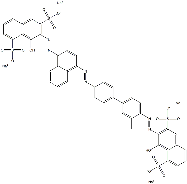 4-Hydroxy-3-[[4'-[[4-[(1-hydroxy-3,8-disulfo-2-naphtyl)azo]-1-naphtyl]azo]-3,3'-dimethyl-1,1'-biphenyl-4-yl]azo]-2,5-naphthalenedisulfonic acid tetrasodium salt Struktur