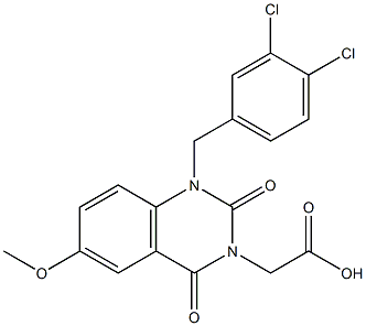 1-(3,4-ジクロロベンジル)-1,2,3,4-テトラヒドロ-6-メトキシ-2,4-ジオキソキナゾリン-3-酢酸 化学構造式
