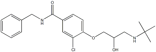 1-[4-[ベンジルカルバモイル]-2-クロロフェノキシ]-3-[tert-ブチルアミノ]-2-プロパノール 化学構造式