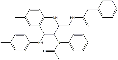 N-[1,2,3,4-Tetrahydro-6-methyl-3-(phenylacetylamino)-4-(p-toluidino)quinolin-2-ylmethyl]phenylacetamide,,结构式