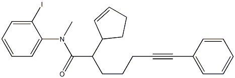 2-(2-シクロペンテニル)-7-フェニル-N-(2-ヨードフェニル)-N-メチル-6-ヘプチンアミド 化学構造式