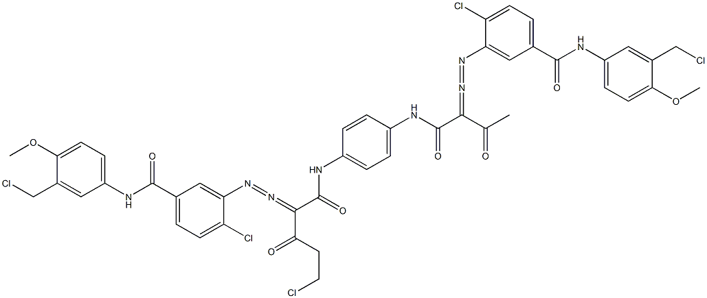 3,3'-[2-(クロロメチル)-1,4-フェニレンビス[イミノカルボニル(アセチルメチレン)アゾ]]ビス[N-[3-(クロロメチル)-4-メトキシフェニル]-4-クロロベンズアミド] 化学構造式
