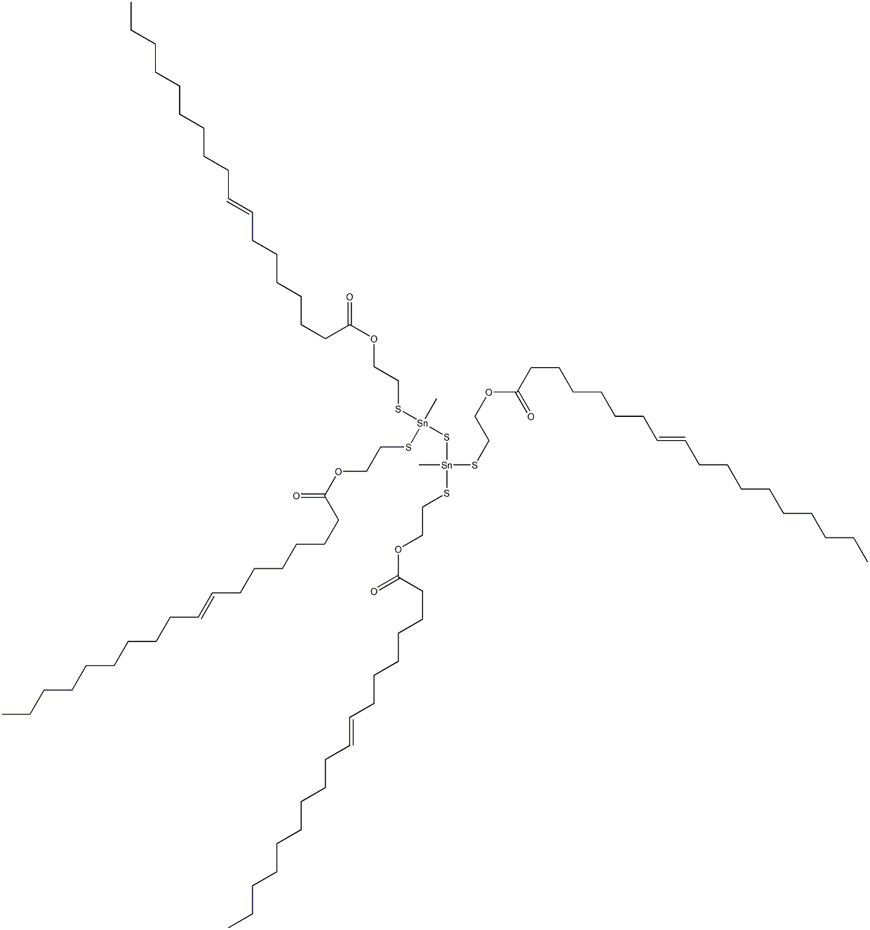 Bis[methylbis[[2-(7-heptadecenylcarbonyloxy)ethyl]thio]stannyl] sulfide Structure