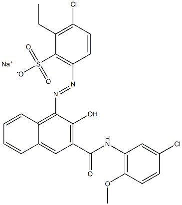 3-クロロ-2-エチル-6-[[3-[[(3-クロロ-6-メトキシフェニル)アミノ]カルボニル]-2-ヒドロキシ-1-ナフチル]アゾ]ベンゼンスルホン酸ナトリウム 化学構造式