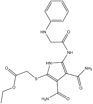 2-[[[Phenylamino]acetyl]amino]-5-[(ethoxycarbonylmethyl)thio]-1H-pyrrole-3,4-dicarboxamide,,结构式