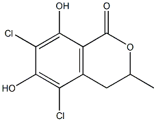 5,7-Dichloro-3,4-dihydro-6,8-dihydroxy-3-methylisocoumarin Struktur