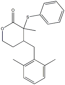 Tetrahydro-3-methyl-3-(phenylthio)-4-(2,6-dimethylbenzyl)-2H-pyran-2-one Struktur