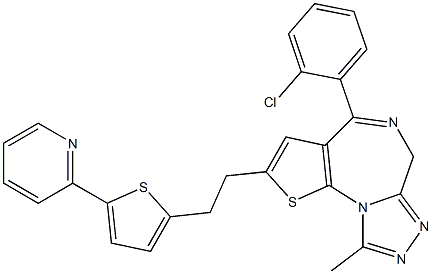 4-(2-クロロフェニル)-2-[2-[5-(2-ピリジニル)-2-チエニル]エチル]-9-メチル-6H-チエノ[3,2-f][1,2,4]トリアゾロ[4,3-a][1,4]ジアゼピン 化学構造式