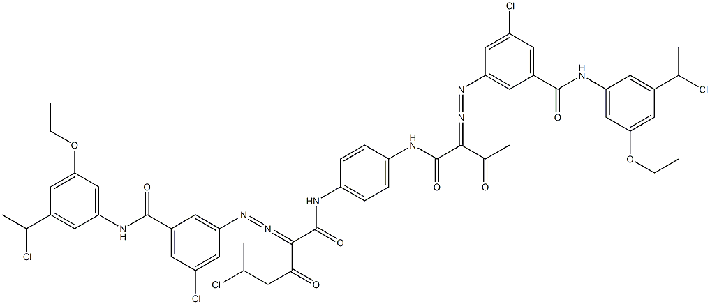 3,3'-[2-(1-Chloroethyl)-1,4-phenylenebis[iminocarbonyl(acetylmethylene)azo]]bis[N-[3-(1-chloroethyl)-5-ethoxyphenyl]-5-chlorobenzamide] Structure