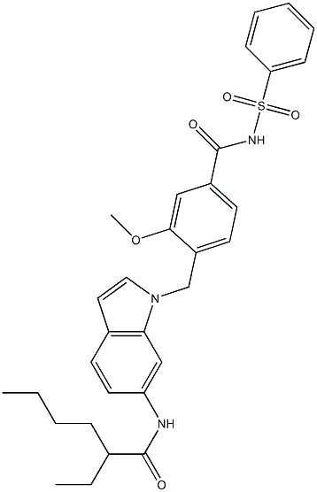 4-[6-(2-Ethylhexanoylamino)-1H-indol-1-ylmethyl]-3-methoxy-N-phenylsulfonylbenzamide Structure