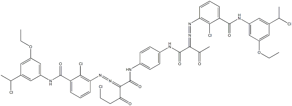 3,3'-[2-(Chloromethyl)-1,4-phenylenebis[iminocarbonyl(acetylmethylene)azo]]bis[N-[3-(1-chloroethyl)-5-ethoxyphenyl]-2-chlorobenzamide],,结构式