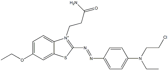 2-[4-[N-Ethyl-N-(2-chloroethyl)amino]phenylazo]-3-(2-carbamoylethyl)-6-ethoxybenzothiazol-3-ium 结构式