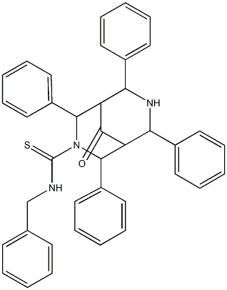 N-Benzyl-9-oxo-2,4,6,8-tetraphenyl-3,7-diazabicyclo[3.3.1]nonane-3-carbothioamide Struktur
