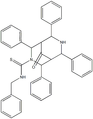 N-Benzyl-9-oxo-2,4,6,8-tetraphenyl-3,7-diazabicyclo[3.3.1]nonane-3-carbothioamide 结构式