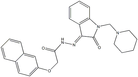 (2-Naphtyloxy)acetic acid N'-(1-piperidinomethyl-2-oxoindolin-3-ylidene) hydrazide 结构式