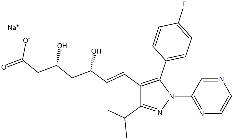 (3R,5S,6E)-3,5-ジヒドロキシ-7-[5-(4-フルオロフェニル)-3-イソプロピル-1-(2-ピラジニル)-1H-ピラゾール-4-イル]-6-ヘプテン酸ナトリウム 化学構造式