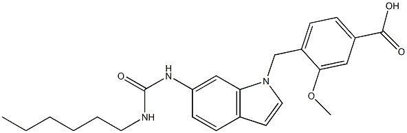 4-[6-[3-Hexylureido]-1H-indol-1-ylmethyl]-3-methoxybenzoic acid Struktur