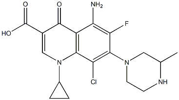 5-アミノ-8-クロロ-1-シクロプロピル-6-フルオロ-1,4-ジヒドロ-4-オキソ-7-(3-メチル-1-ピペラジニル)キノリン-3-カルボン酸 化学構造式