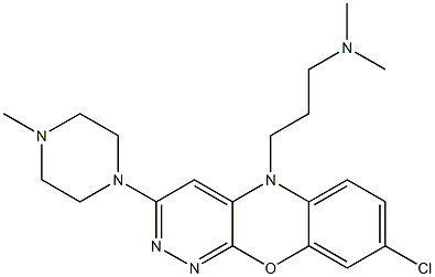 8-クロロ-5-(3-ジメチルアミノプロピル)-3-(4-メチル-1-ピペラジニル)-5H-ピリダジノ[3,4-b][1,4]ベンゾオキサジン 化学構造式