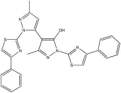 1,1'-Bis(4-phenyl-2-thiazolyl)-3,3'-dimethyl-5-hydroxy-4,5'-bi[1H-pyrazole],,结构式