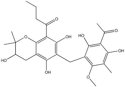 8-Butyryl-6-(3-acetyl-2,4-dihydroxy-5-methyl-6-methoxybenzyl)-3,4-dihydro-2,2-dimethyl-2H-1-benzopyran-3,5,7-triol Structure