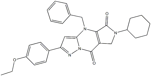 6-Cyclohexyl-6,7-dihydro-4-benzyl-2-(4-ethoxyphenyl)-4H-1,4,6,8a-tetraaza-s-indacene-5,8-dione Structure