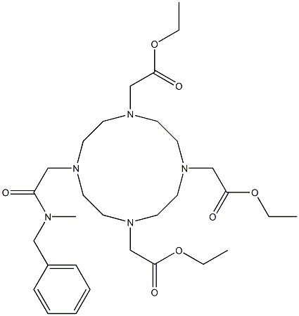 10-(N-ベンジルメチルアミノカルボニルメチル)-1,4,7,10-テトラアザシクロドデカン-1,4,7-三酢酸トリエチル 化学構造式