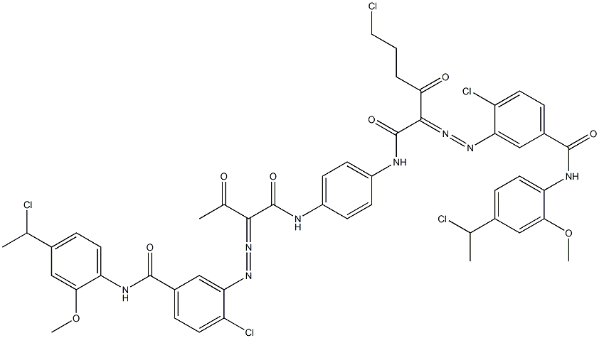 3,3'-[2-(2-クロロエチル)-1,4-フェニレンビス[イミノカルボニル(アセチルメチレン)アゾ]]ビス[N-[4-(1-クロロエチル)-2-メトキシフェニル]-4-クロロベンズアミド] 化学構造式