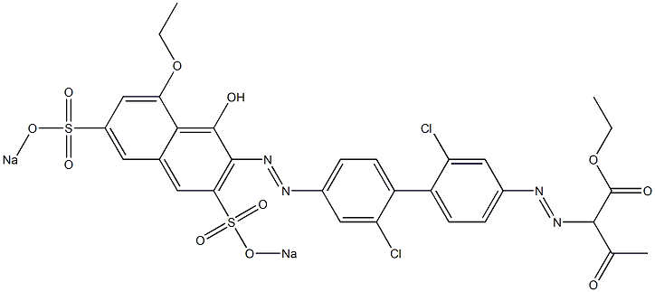 2-[[4'-[[8-Ethoxy-1-hydroxy-3,6-bis(sodiosulfo)-2-naphtyl]azo]-2,2'-dichloro-1,1'-biphenyl-4-yl]azo]-3-oxobutanoic acid ethyl ester Structure