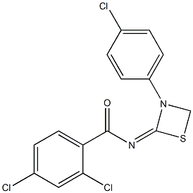 N-[3-(4-クロロフェニル)-1,3-チアゼチジン-2-イリデン]-2,4-ジクロロベンズアミド 化学構造式