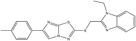 2-[(1-エチル-1H-ベンゾイミダゾール-2-イル)メチルチオ]-6-(4-メチルフェニル)イミダゾ[2,1-b][1,3,4]チアジアゾール 化学構造式