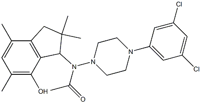 2,3-Dihydro-3-[[4-(3,5-dichlorophenyl)-1-piperazinyl]acetylamino]-2,2,5,7-tetramethyl-1H-inden-4-ol Struktur