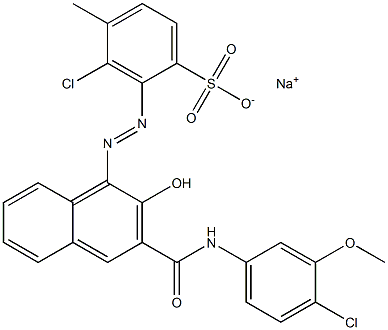 3-クロロ-4-メチル-2-[[3-[[(4-クロロ-3-メトキシフェニル)アミノ]カルボニル]-2-ヒドロキシ-1-ナフチル]アゾ]ベンゼンスルホン酸ナトリウム 化学構造式