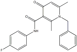1-ベンジル-1,4-ジヒドロ-2,6-ジメチル-4-オキソ-N-(4-フルオロフェニル)ピリジン-3-カルボアミド 化学構造式