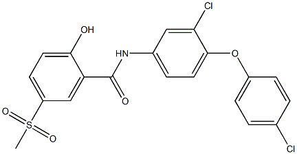 2-Hydroxy-5-methylsulfonyl-N-[3-chloro-4-(4-chlorophenoxy)phenyl]benzamide,,结构式