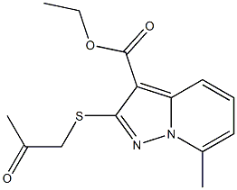 2-[[(Methylcarbonyl)methyl]thio]-7-methylpyrazolo[1,5-a]pyridine-3-carboxylic acid ethyl ester Struktur