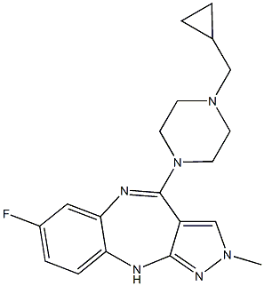 2-Methyl-4-(4-(cyclopropylmethyl)piperazin-1-yl)-7-fluoro-2,10-dihydropyrazolo[3,4-b][1,5]benzodiazepine Struktur