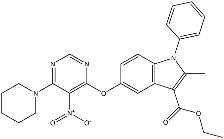 1-Phenyl-2-methyl-5-[(6-piperidino-5-nitropyrimidin-4-yl)oxy]-1H-indole-3-carboxylic acid ethyl ester,,结构式
