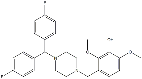 2,6-ジメトキシ-3-[[4-(4,4'-ジフルオロベンズヒドリル)ピペラジノ]メチル]フェノール 化学構造式