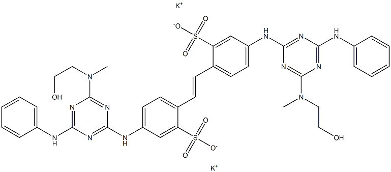 4,4'-Bis[4-anilino-6-[N-(2-hydroxyethyl)-N-methylamino]-1,3,5-triazin-2-ylamino]-2,2'-stilbenedisulfonic acid dipotassium salt 结构式